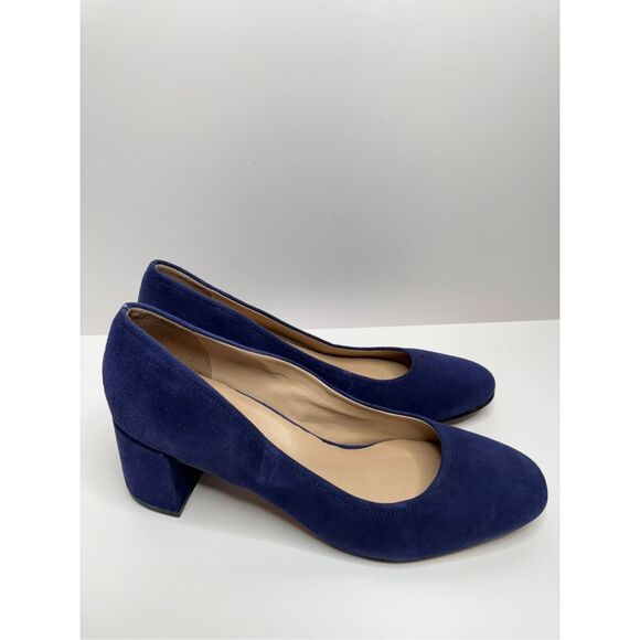 27 Edit Naturalizer Pumps Size 8.5 Wide Navy Blue Suede Leather Block Heel NEW - Picture 3 of 10